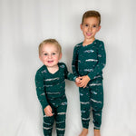 Green-dinosaurs-soft-bamboo-pajama-two-piece-kids-children